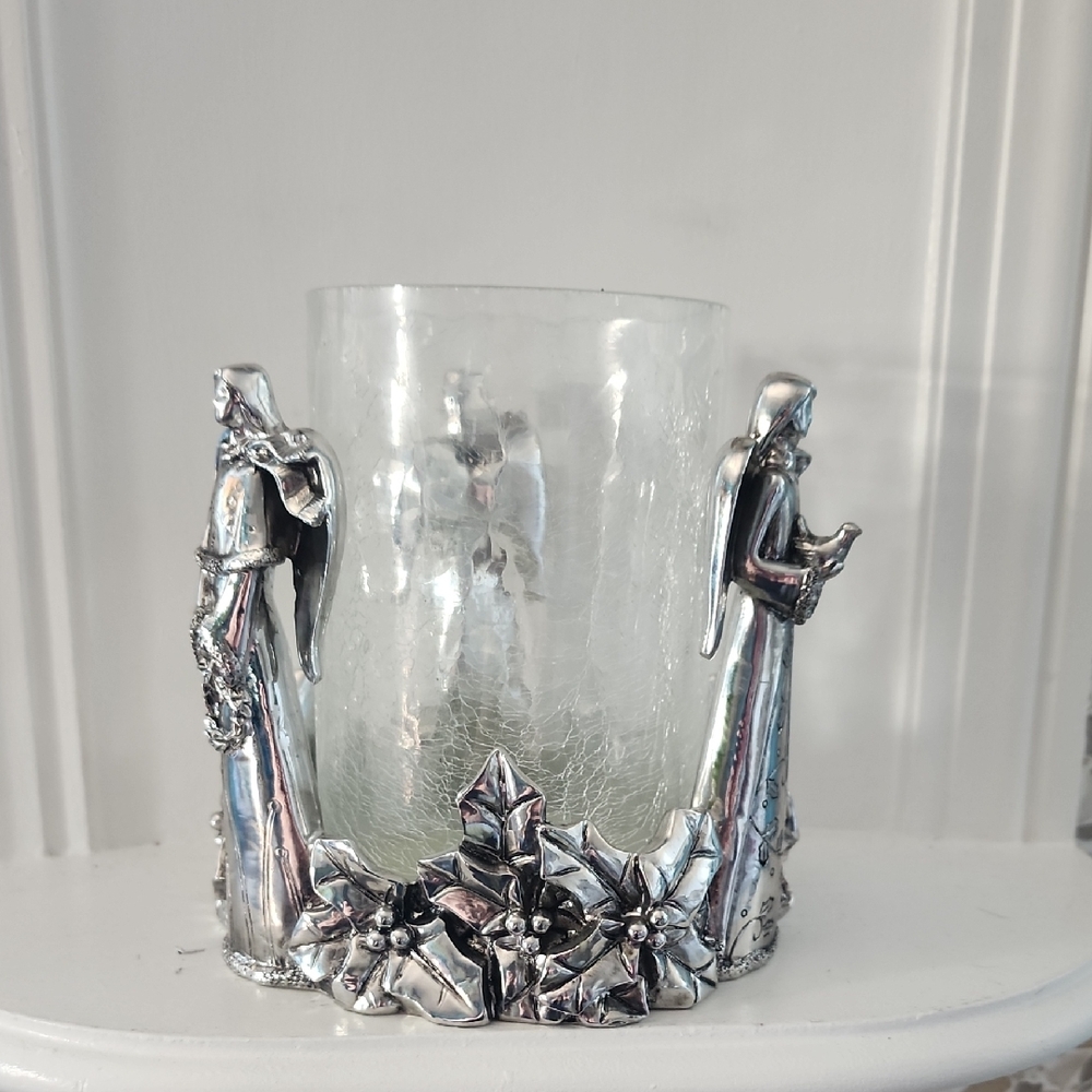 Silver Angel Holiday Candle Holder